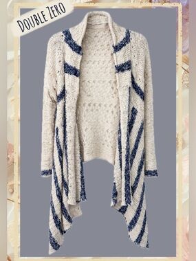 Double Zero Boho Crochet Waterfall Cardigan Size S Cream OpenKnit Draped Sweater